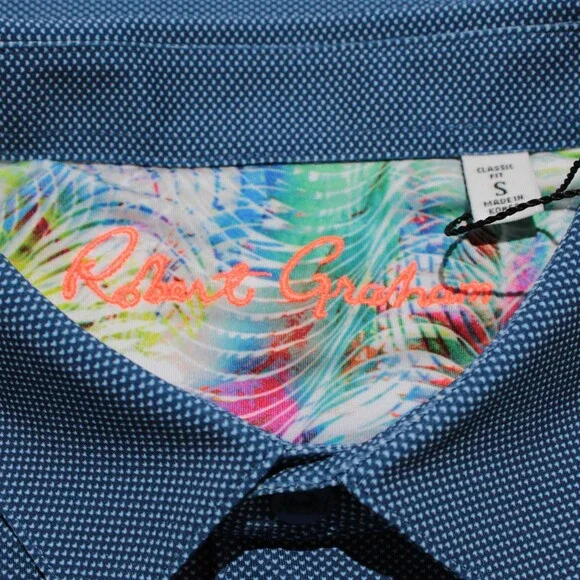 Robert Graham NWT Hyde Short Sleeve Polo Shirt Size S Classic Fit in Blue
